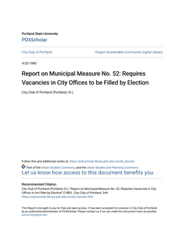 Requires Vacancies in City Offices to Be Filled by Election