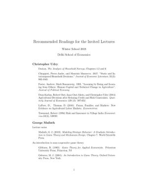 Recommended Readings for the Invited Lectures