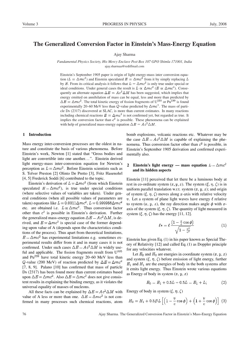 The Generalized Conversion Factor in Einstein's Mass-Energy Equation