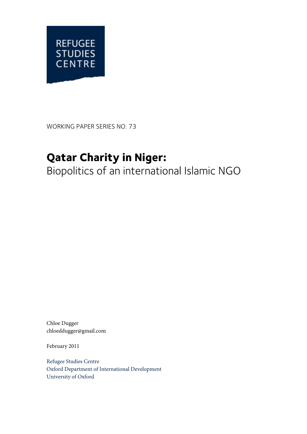 Qatar Charity in Niger: Biopolitics of an International Islamic NGO