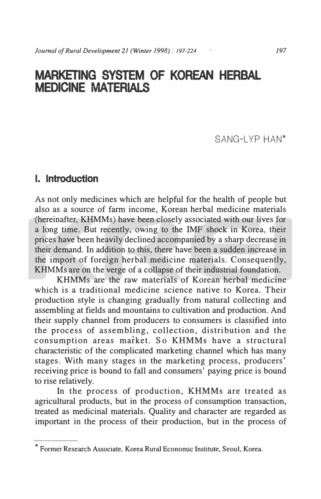 Marketing System of Korean Herbal Medicine Materials