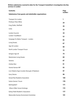 Written Submissions Received to Date for the Transport Committee's