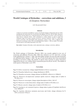 World Catalogue of Dytiscidae – Corrections and Additions, 3 (Coleoptera: Dytiscidae)