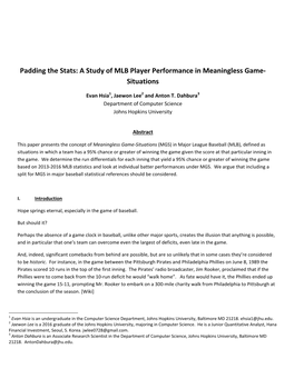 Padding the Stats: a Study of MLB Player Performance in Meaningless Game- Situations