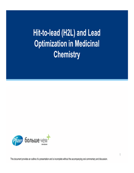 Hit-To-Lead (H2L) and Lead Optimization in Medicinal Chemistry