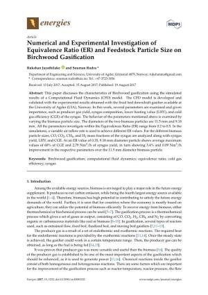 Numerical and Experimental Investigation of Equivalence Ratio (ER) and Feedstock Particle Size on Birchwood Gasiﬁcation