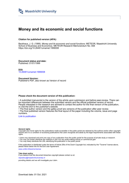 Money and Its Economic and Social Functions