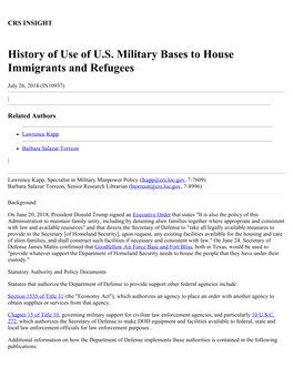 History of Use of U.S. Military Bases to House Immigrants and Refugees