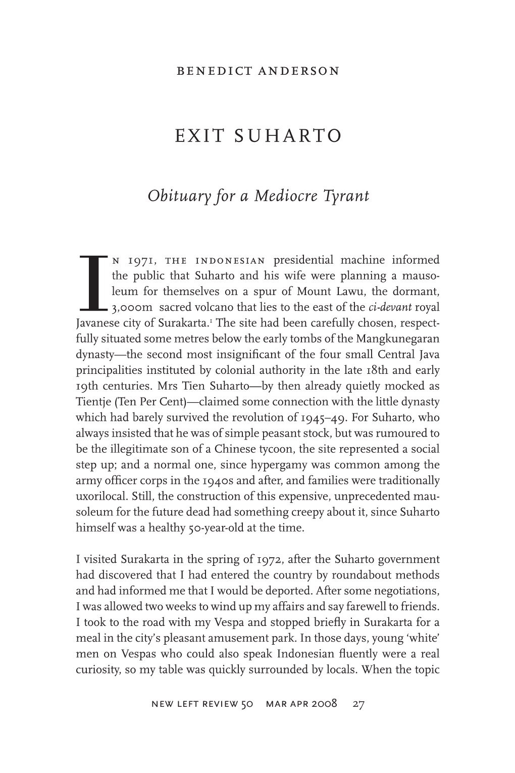 Exit Suharto: Obituary for a Mediocre Tyrant