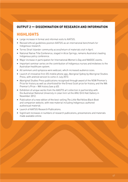 Highlights • Large Increase in Formal and Informal Visits to AIATSIS