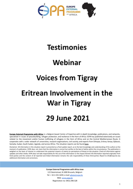 Testimonies Eritrean Involvement in the War in Tigray 2021.Docx