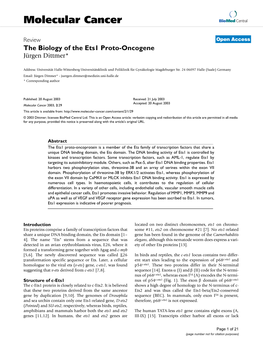 View Open Access the Biology of the Ets1 Proto-Oncogene Jürgen Dittmer*