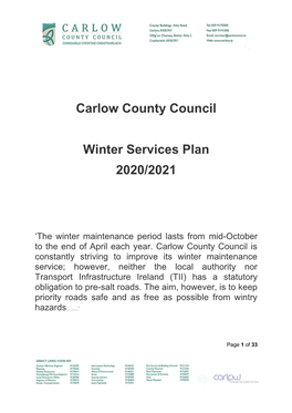 Carlow County Council Winter Services Plan 2020/2021