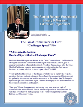 Teaching Resources for Reagan's Challenger Speech