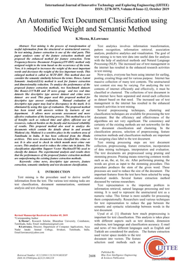 An Automatic Text Document Classification Using Modified Weight and Semantic Method