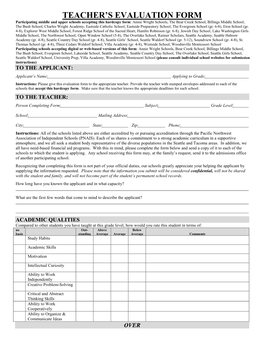 Teacher's Evaluation Form