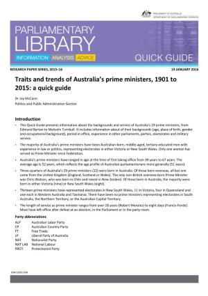 Traits and Trends of Australia's Prime Ministers, 1901 to 2015: a Quick Guide