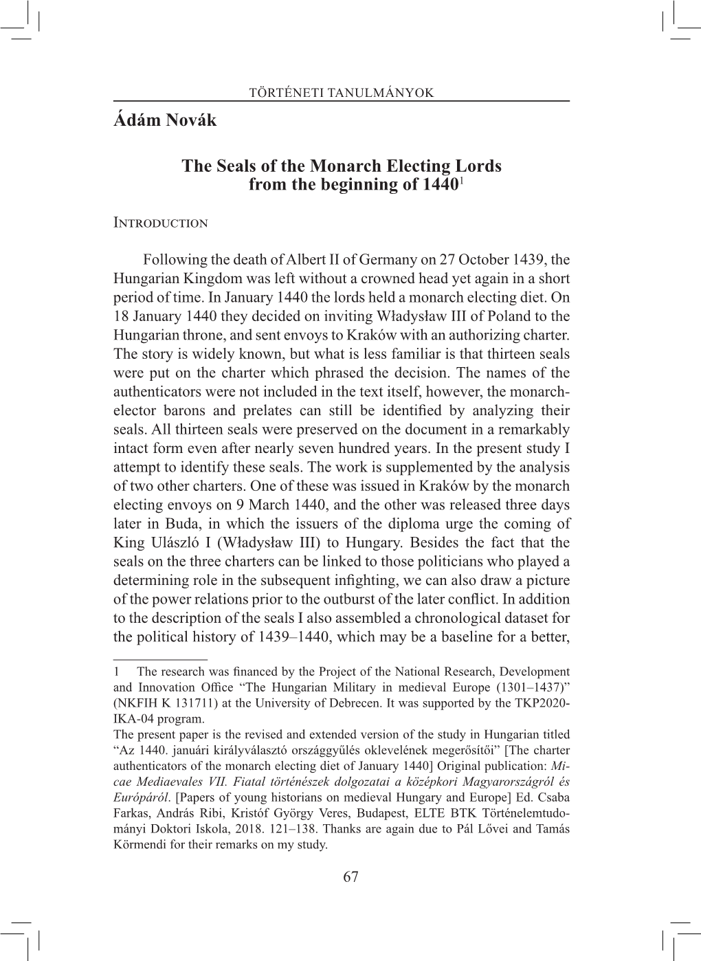 The Seals of the Monarch Electing Lords from the Beginning of 14401