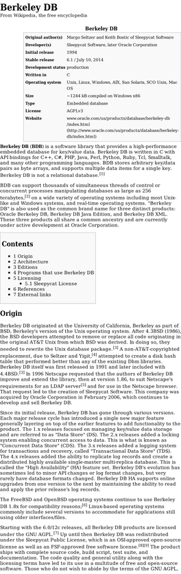Berkeley DB from Wikipedia, the Free Encyclopedia