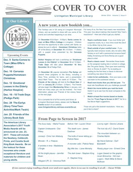 Winter 2016 Volume 2, Issue 4 @ Our Library a New Year, a New Bookish You