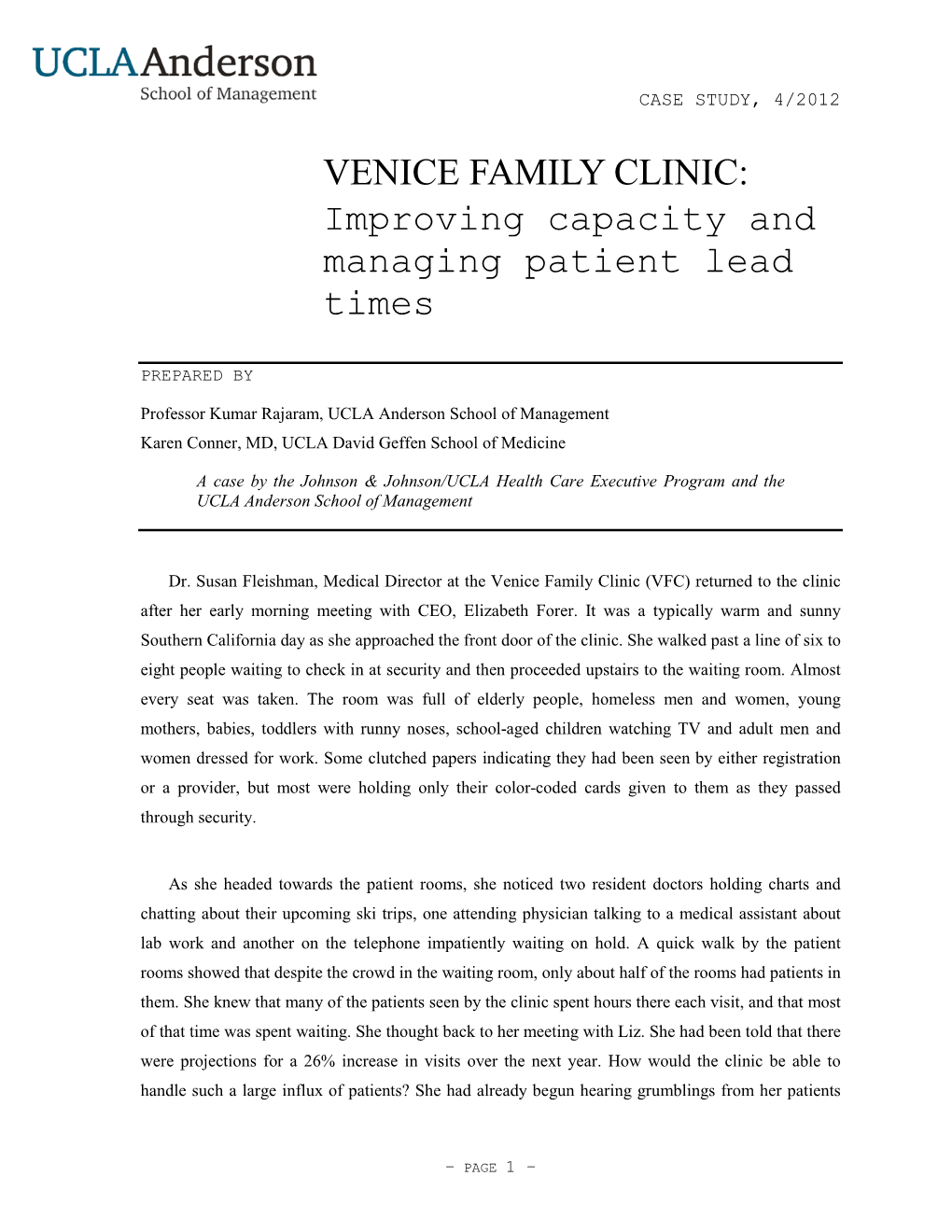 VENICE FAMILY CLINIC: Improving Capacity and Managing Patient Lead Times