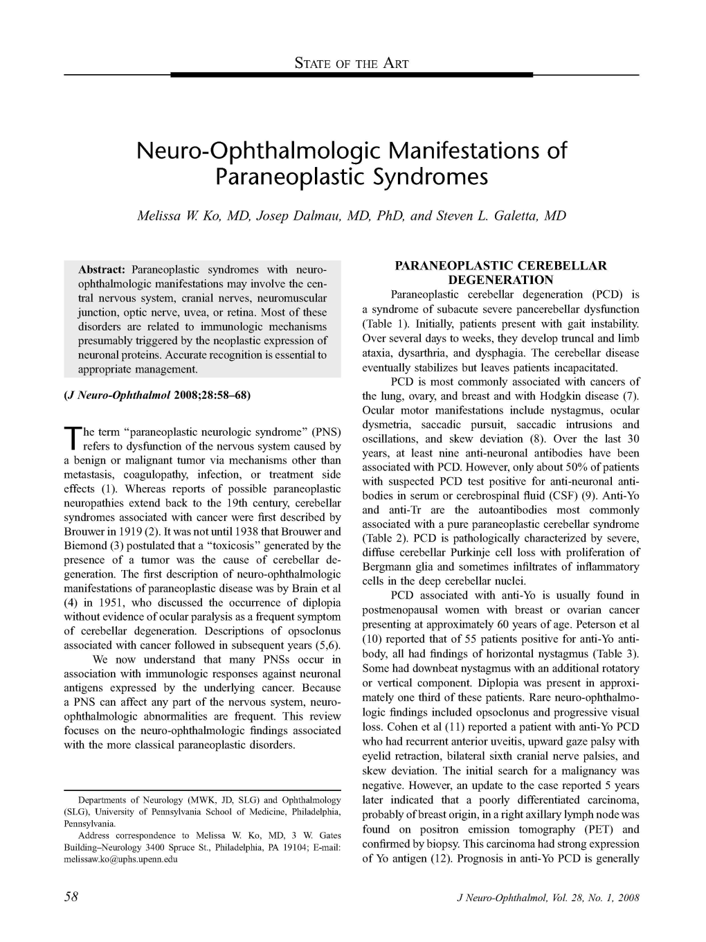 Neuro-Ophthalmologic Manifestations of Paraneoplastic Syndromes