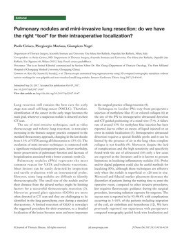 Pulmonary Nodules and Mini-Invasive Lung Resection: Do We Have the Right “Tool” for Their Intraoperative Localization?