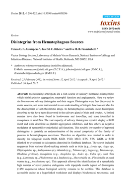Disintegrins from Hematophagous Sources