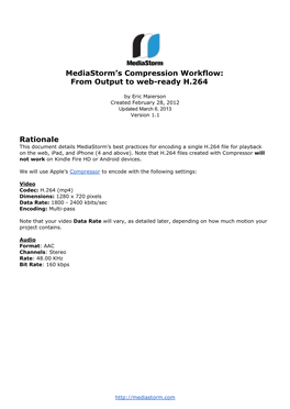 Mediastorm's Compression Workflow: from Output to Web-Ready H.264