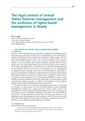 The Legal Context of United States Fisheries Management and the Evolution of Rights-Based Management in Alaska