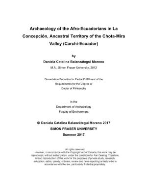 Archaeology of the Afro-Ecuadorians in La Concepción, Ancestral Territory of the Chota-Mira Valley (Carchi-Ecuador)