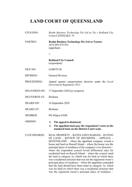 Realm Business Technology Pty Ltd As Tte V Redland City Council [2020] QLC 35