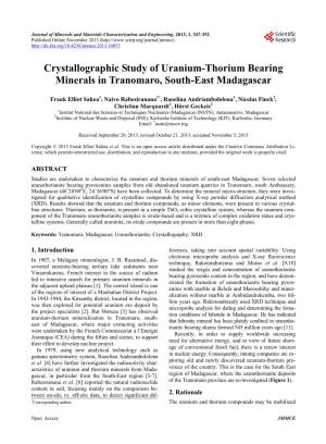 Crystallographic Study of Uranium-Thorium Bearing Minerals in Tranomaro, South-East Madagascar