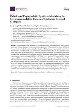 Deletion of Phytochelatin Synthase Modulates the Metal Accumulation Pattern of Cadmium Exposed C