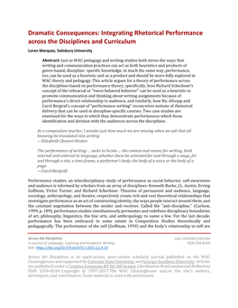 Integrating Rhetorical Performance Across the Disciplines and Curriculum Loren Marquez, Salisbury University