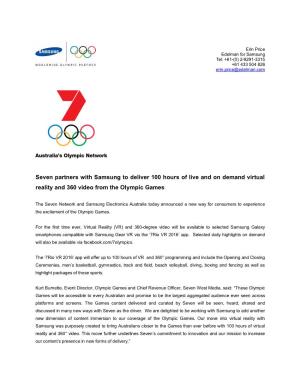 Seven Partners with Samsung to Deliver 100 Hours of Live and on Demand Virtual Reality and 360 Video from the Olympic Games