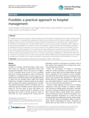 Frostbite: a Practical Approach to Hospital Management