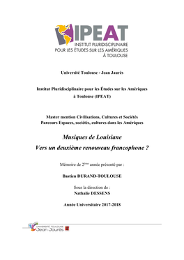 Musiques De Louisiane Vers Un Deuxième Renouveau Francophone ?