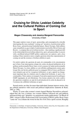 Cruising for Olivia: Lesbian Celebrity and the Cultural Politics of Coming out in Sport