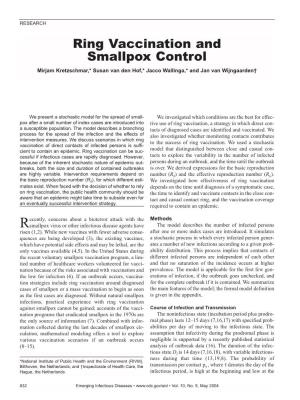 Ring Vaccination and Smallpox Control Mirjam Kretzschmar,* Susan Van Den Hof,* Jacco Wallinga,* and Jan Van Wijngaarden†