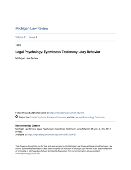 Legal Psychology: Eyewitness Testimony--Jury Behavior