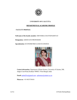 Full Name of the Faculty Member: DR PURBA CHATTOPADHYAY De