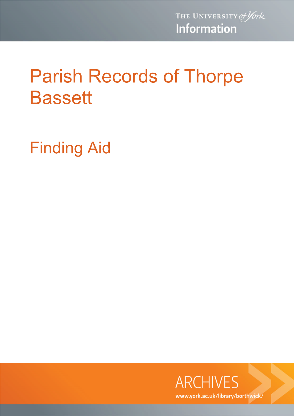 Parish Records of Thorpe Bassett