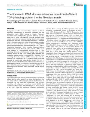 The Fibronectin ED-A Domain Enhances Recruitment of Latent TGF