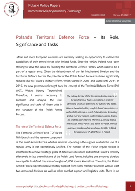 Poland's Territorial Defence Force – Its Role, Significance and Tasks