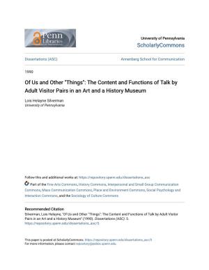 Of Us and Other "Things": the Content and Functions of Talk by Adult Visitor Pairs in an Art and a History Museum