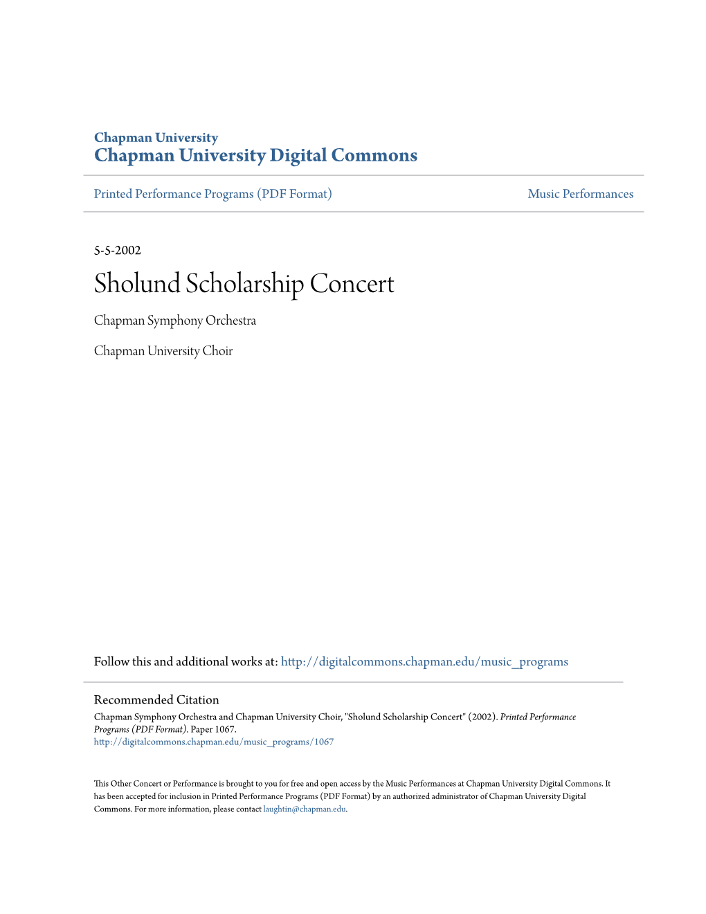 Sholund Scholarship Concert Chapman Symphony Orchestra