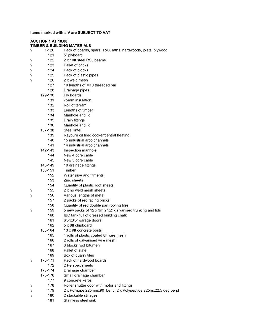 Items Marked with a V Are SUBJECT to VAT