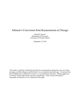 Johnson's Conversion from Keynesianism at Chicago