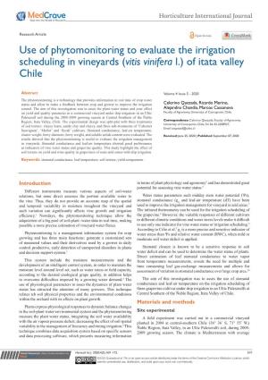 Use of Phytomonitoring to Evaluate the Irrigation Scheduling in Vineyards (Vitis Vinifera L.) of Itata Valley Chile